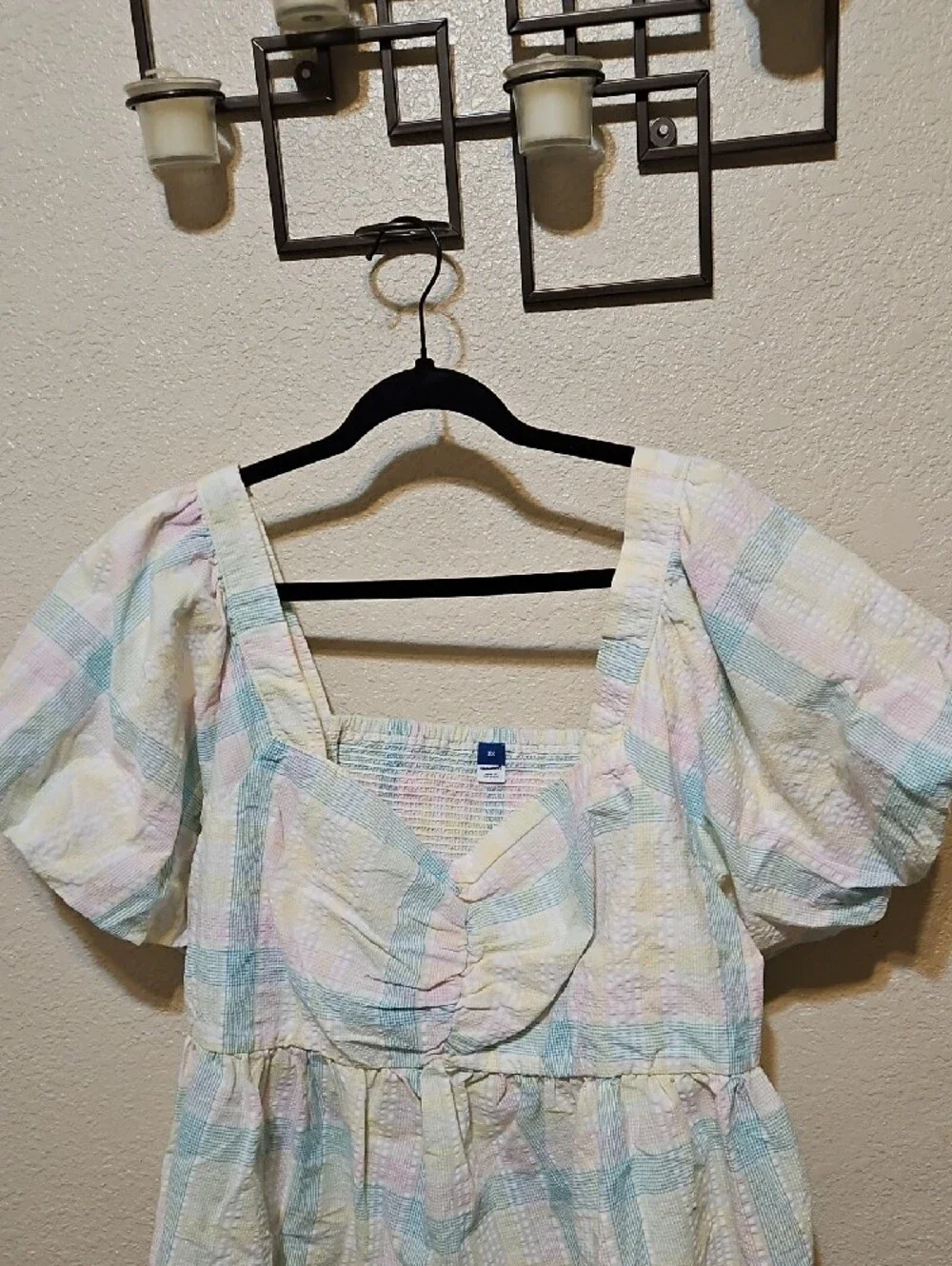 Old Navy Pastel Plaid Peplum Top in Yellow, Pink, Mint & Light Blue
